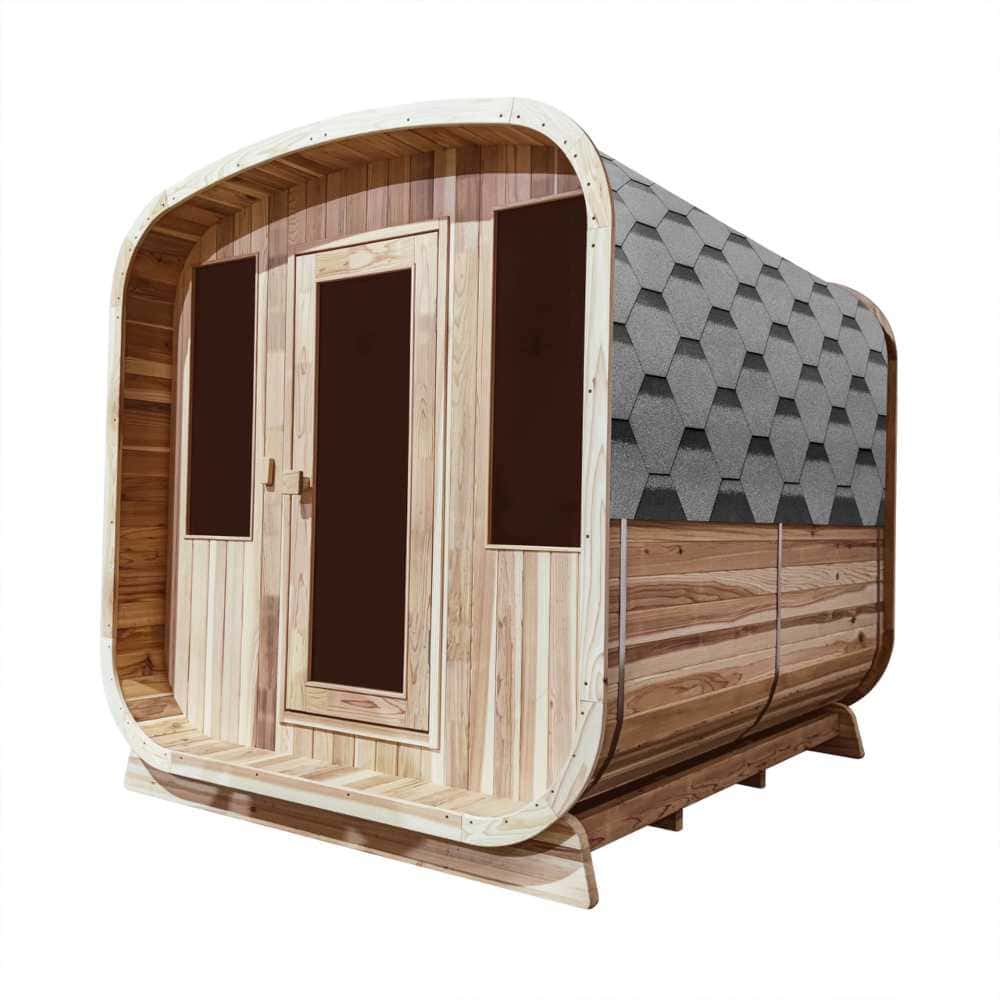 Aleko Rustic Cedar Square Sauna: 2-4 Person - Bitumen Shingle Roof