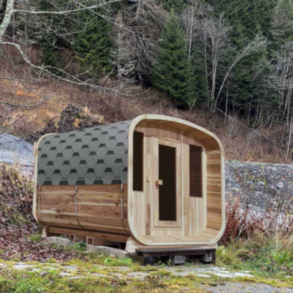 Aleko Rustic Cedar Square Sauna: 2-4 Person - Bitumen Shingle Roof