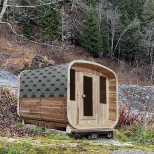 Aleko Rustic Cedar Square Sauna: 2-4 Person - Bitumen Shingle Roof