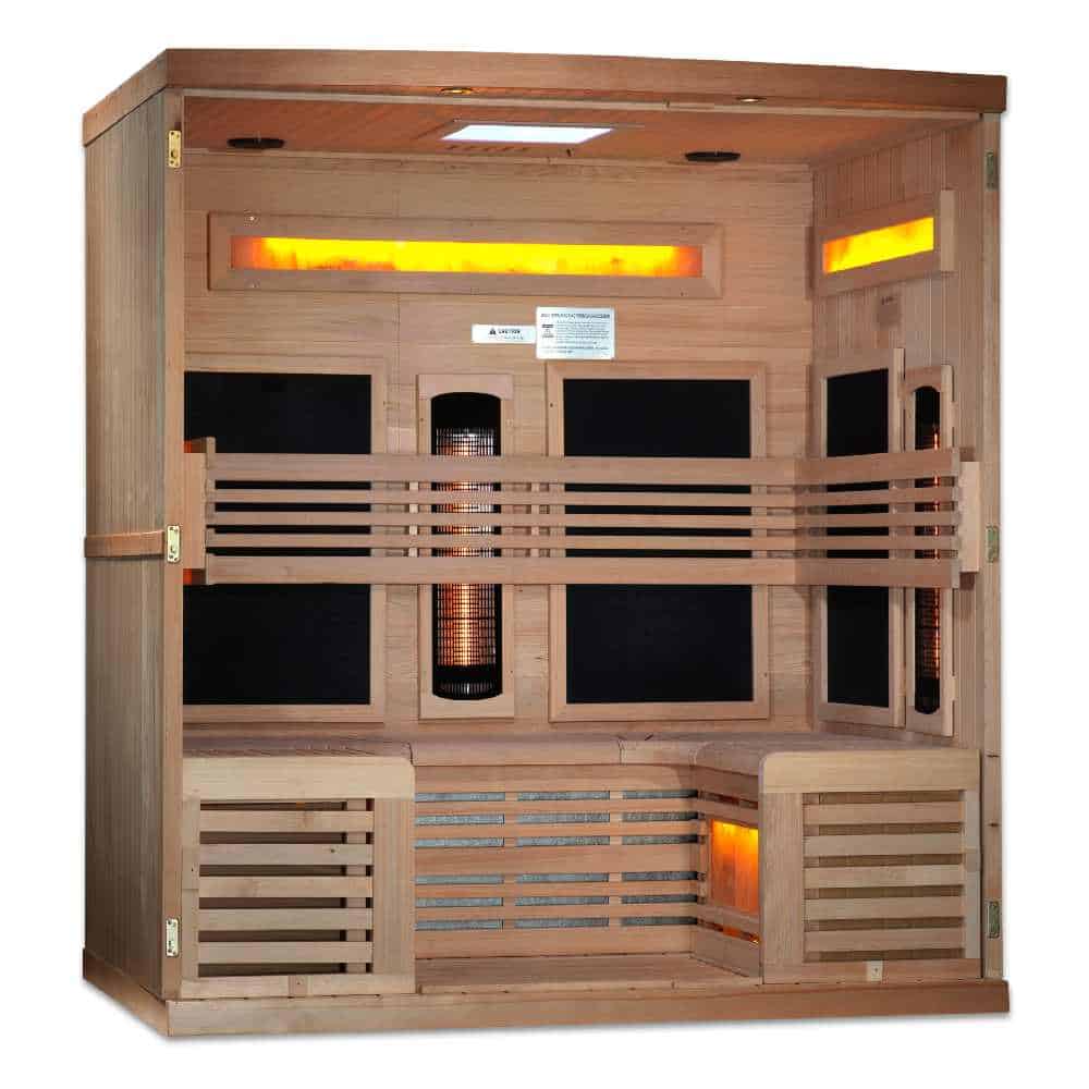 Golden Designs 4-6 Person Full Spectrum PureTech™ Near Zero EMF FAR Infrared Sauna with Himalayan Salt Bars