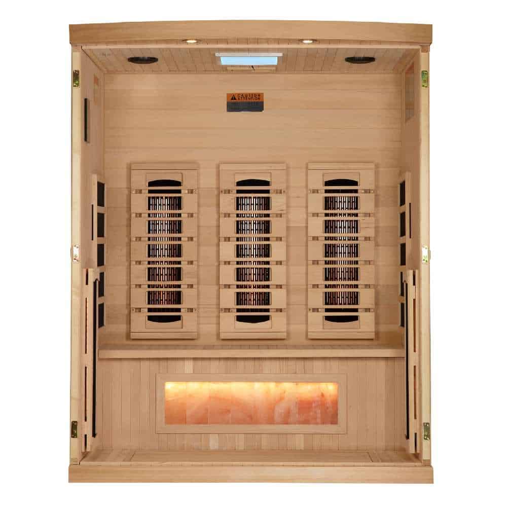 Golden Designs 3-Person Full Spectrum PureTech™ Near Zero EMF FAR Infrared Sauna with Himalayan Salt Bar