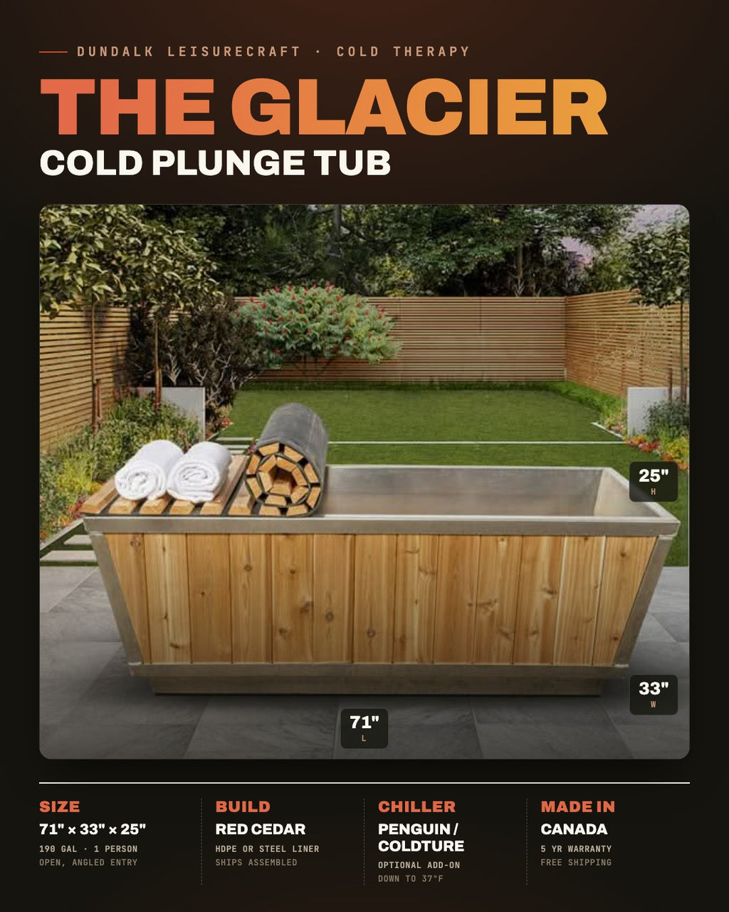 The Glacier Plunge Tub by Dundalk Leisurecraft, dimensions and key specs