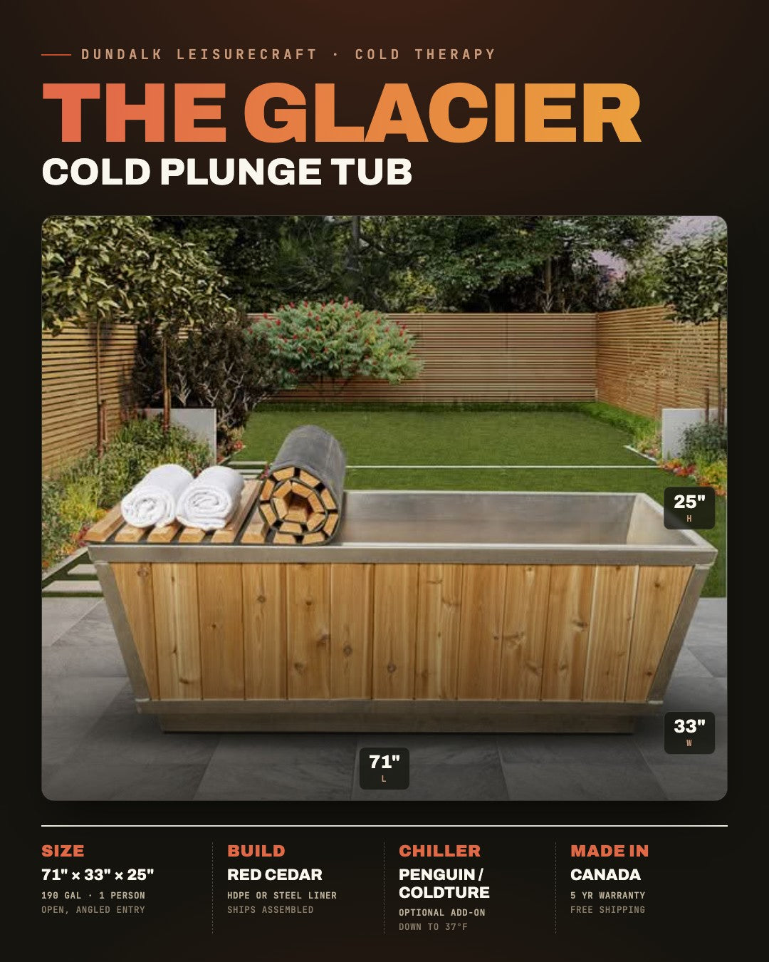 The Glacier Plunge Tub by Dundalk Leisurecraft, dimensions and key specs