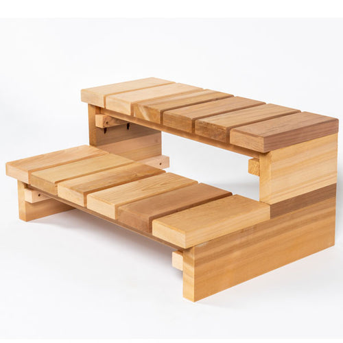 Dundalk 2-tier cedar step with straight top tread, second angle