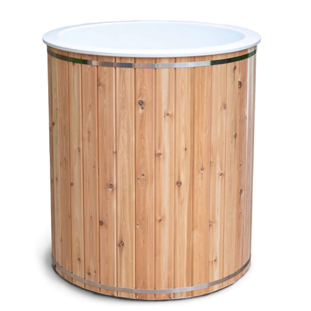 Dundalk Baltic Cedar Cold Plunge Tub, Eastern White Cedar barrel with stainless steel bands