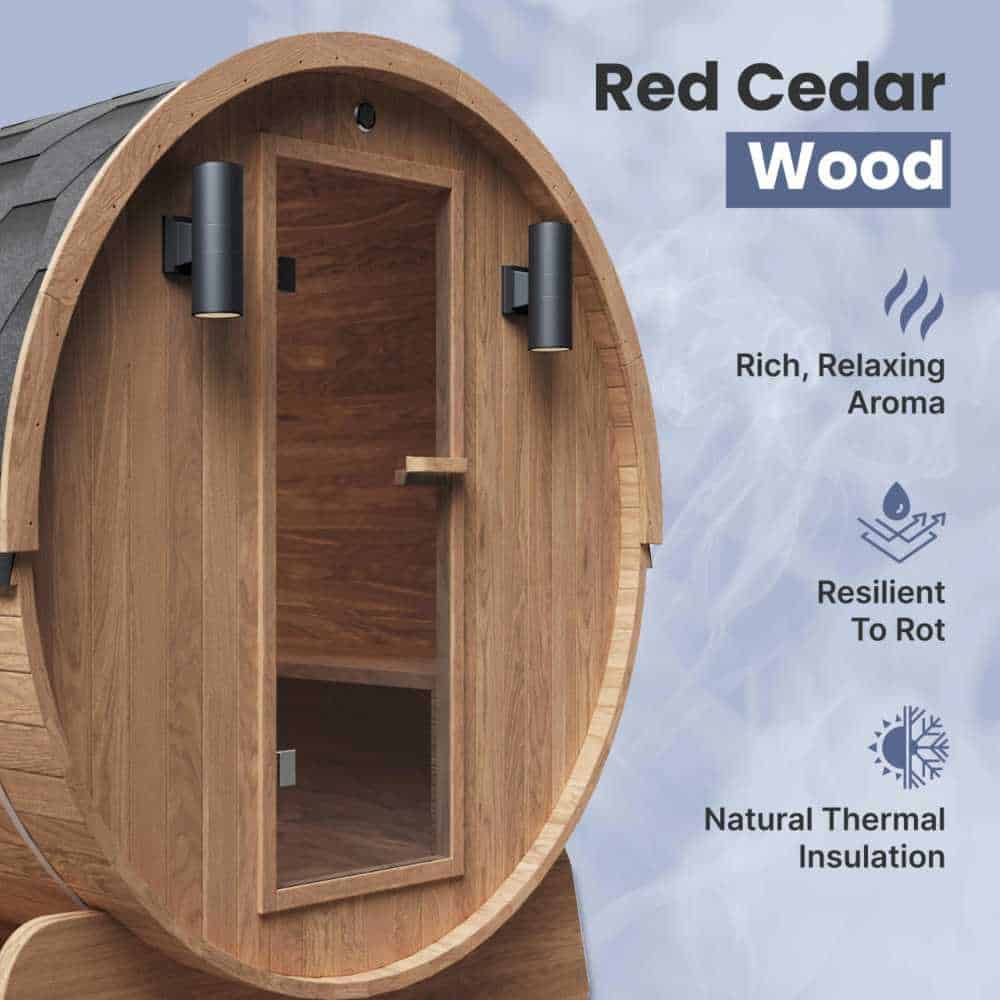 Aleko Red Cedar Barrel Sauna: 6-8 Person - Panoramic View - Bitumen Shingle Roofing (SB8CEDAR-AP) - Image 5