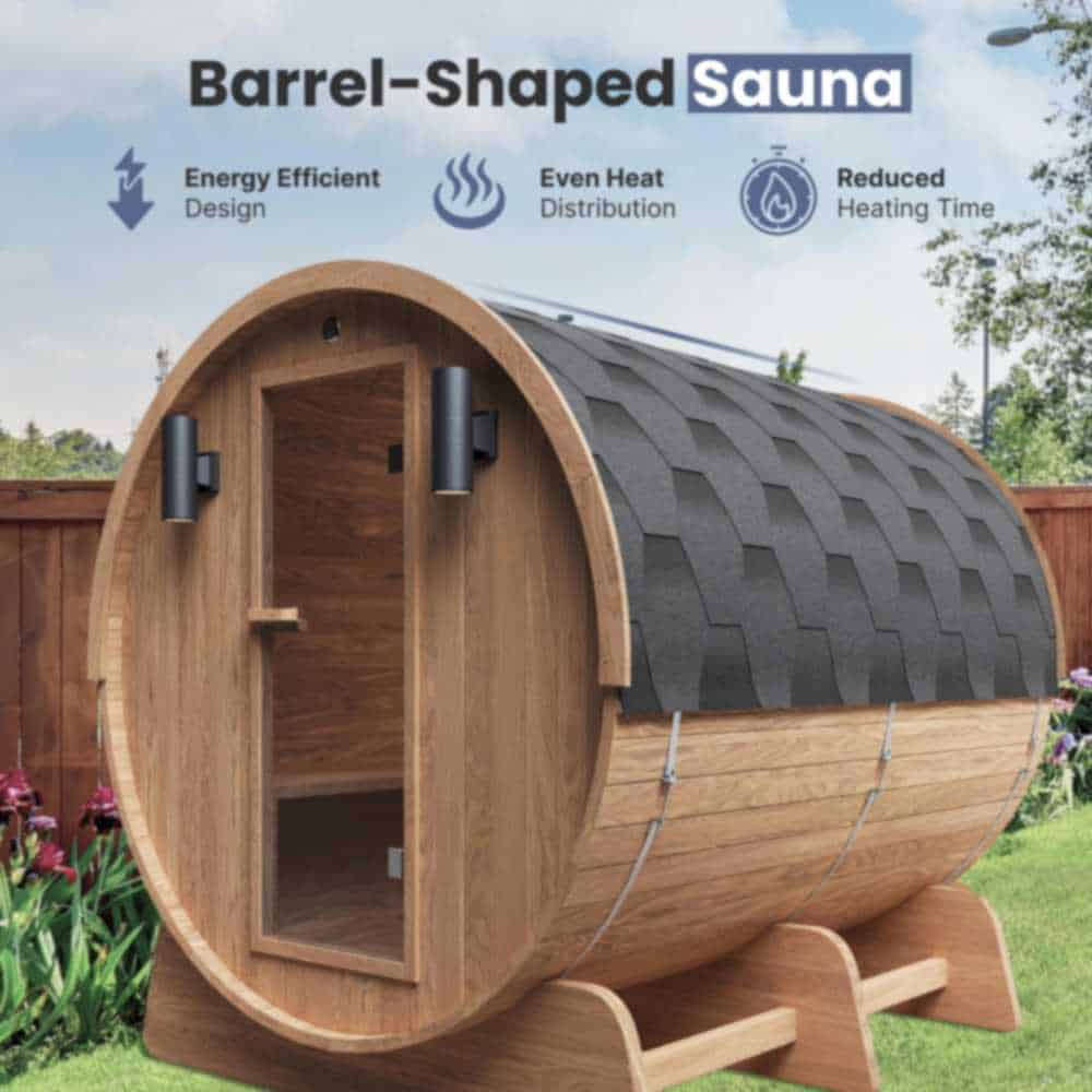 Aleko Red Cedar Barrel Sauna: 6-8 Person - Panoramic View - Bitumen Shingle Roofing (SB8CEDAR-AP) - Image 6