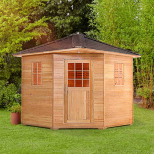 Aleko Canadian Hemlock Wet Dry Outdoor 6-8 Person Sauna - Asphalt Roof (SKD8HEM-AP) - Image 2
