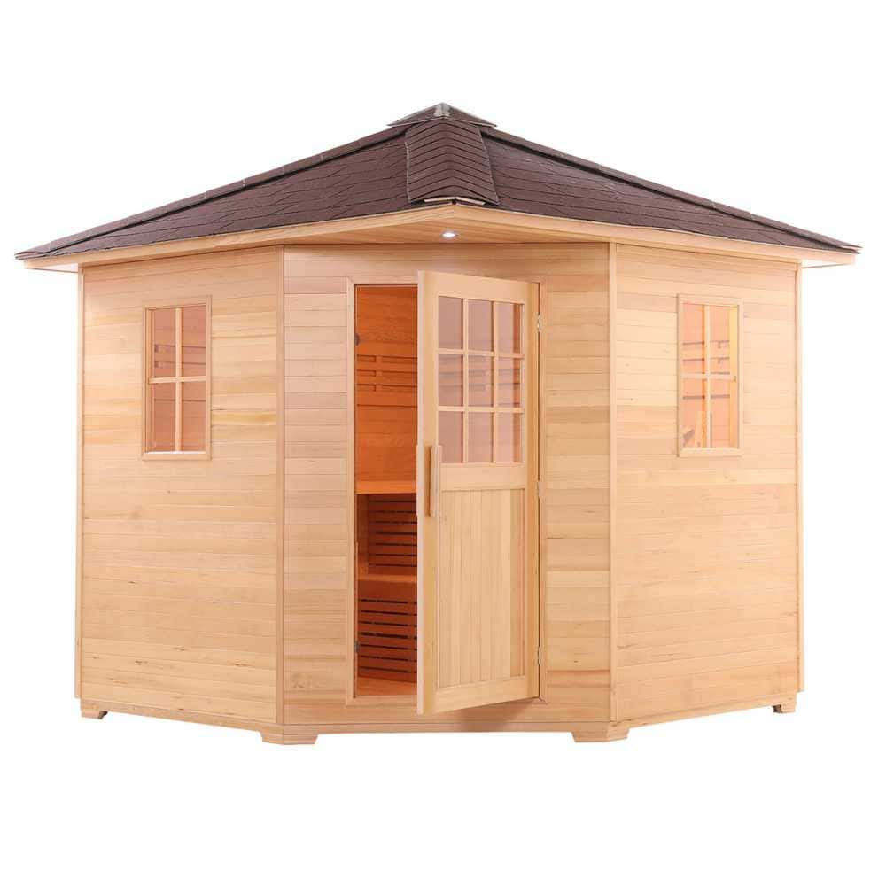 Aleko Canadian Hemlock Wet Dry Outdoor 6-8 Person Sauna - Asphalt Roof (SKD8HEM-AP) - Image 4