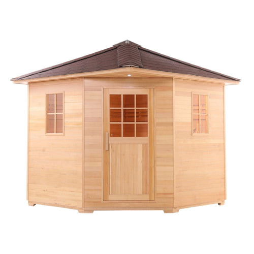 Aleko Canadian Hemlock Wet Dry Outdoor 6-8 Person Sauna - Asphalt Roof (SKD8HEM-AP)