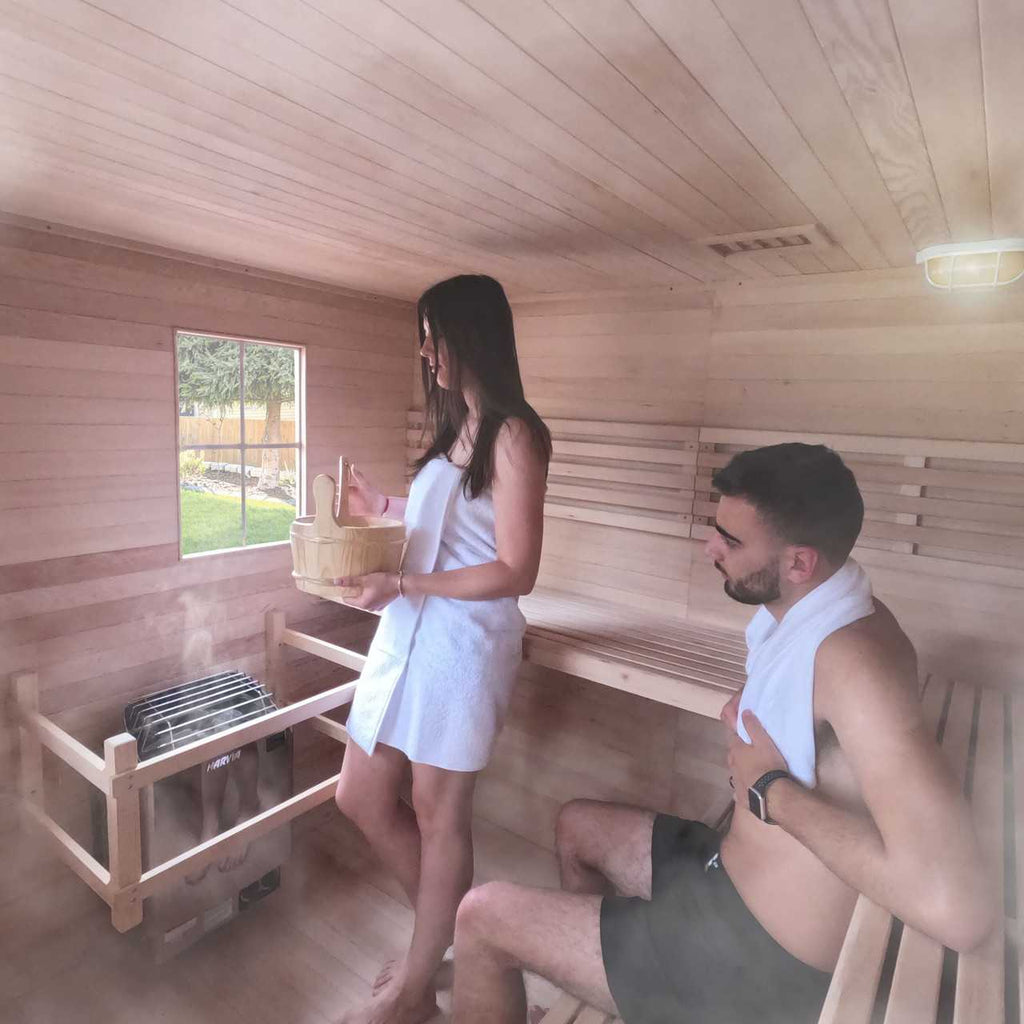 Aleko Canadian Hemlock Wet Dry Outdoor 6-8 Person Sauna - Asphalt Roof (SKD8HEM-AP) - Image 5