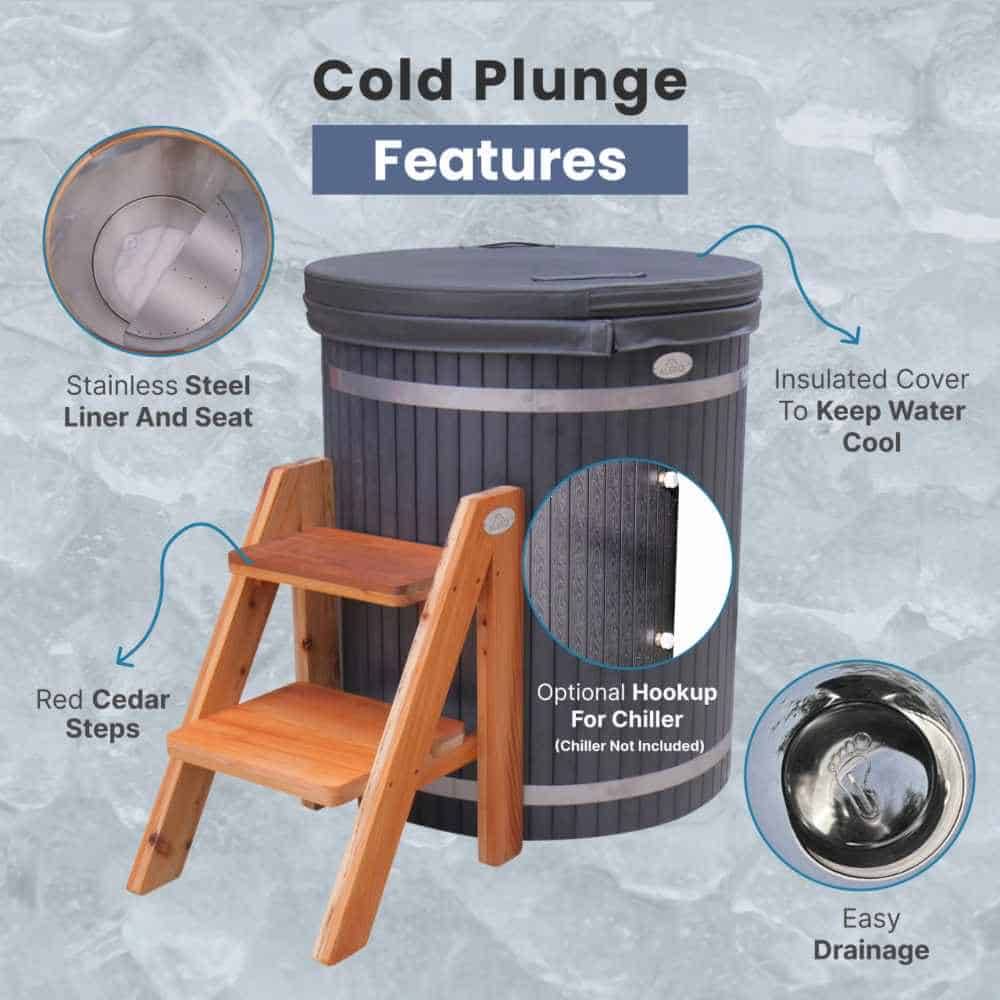 Aleko Outdoor Wooden Ice Bath Cold Plunge Tub - Image 9