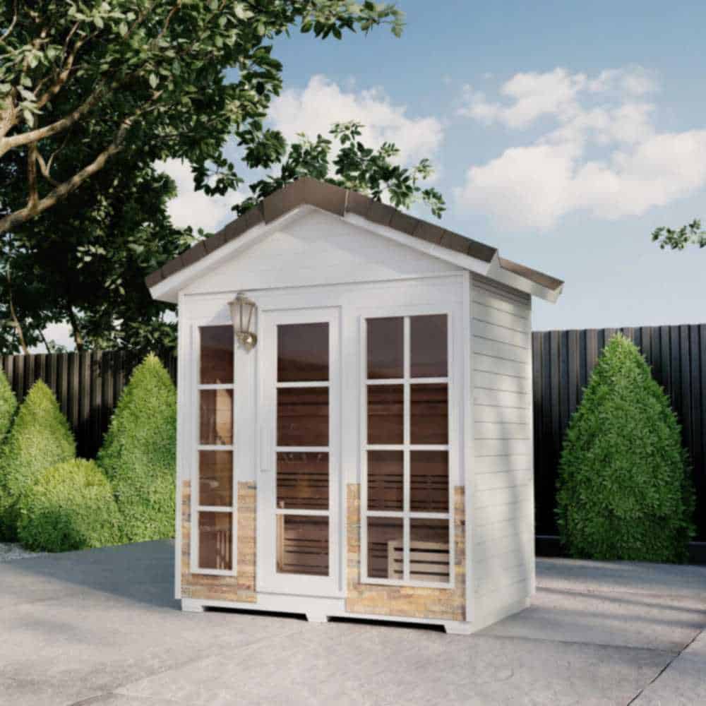 Aleko Outdoor Canadian Red Cedar Sauna: 4-6 Person - Stone Finish - Bitumen Roofing - Image 2