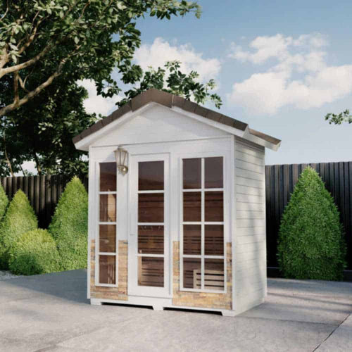 Aleko Outdoor Canadian Red Cedar Sauna: 4-6 Person - Stone Finish - Bitumen Roofing - Image 2