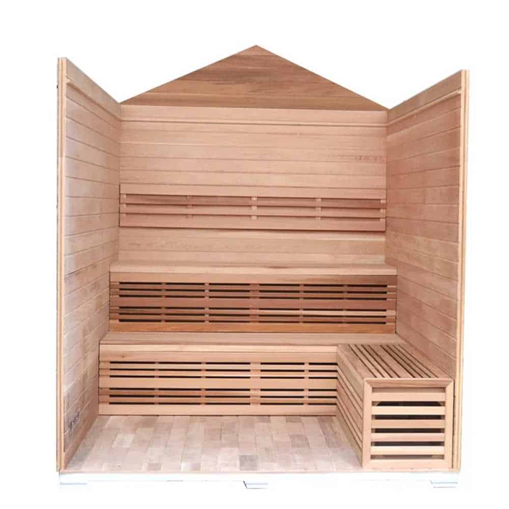 Aleko Outdoor Canadian Red Cedar Sauna: 4-6 Person - Stone Finish - Bitumen Roofing - Image 4