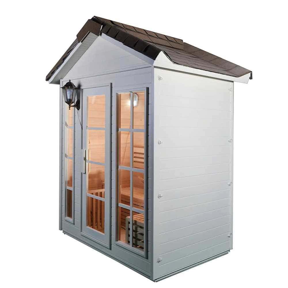 Aleko Outdoor Canadian Red Cedar Sauna: 4-6 Person - Stone Finish - Bitumen Roofing - Image 3