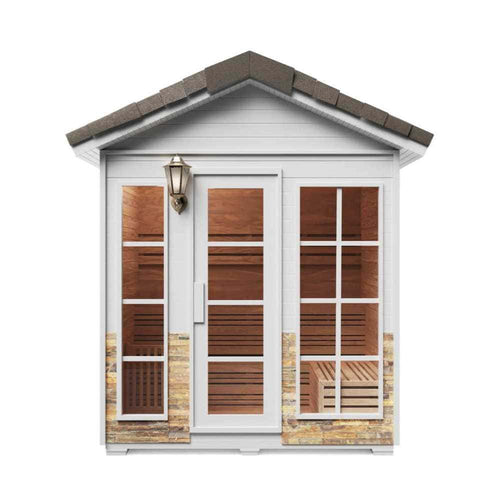 Aleko Outdoor Canadian Red Cedar Sauna: 4-6 Person - Stone Finish - Bitumen Roofing