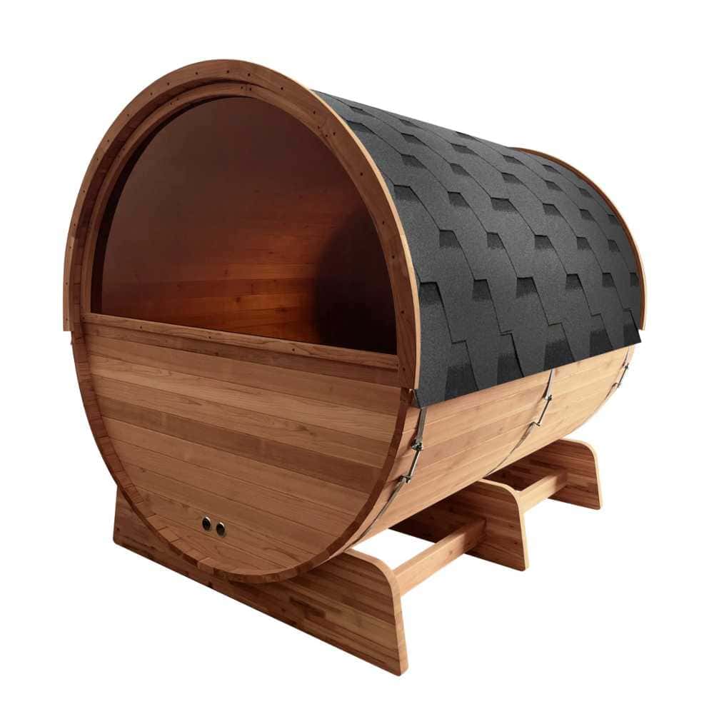 Aleko Red Cedar Barrel Sauna: 6-8 Person - Panoramic View - Bitumen Shingle Roofing (SB8CEDAR-AP) - Image 2