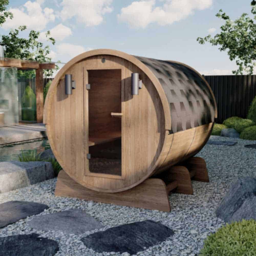Aleko Red Cedar Barrel Sauna: 6-8 Person - Panoramic View - Bitumen Shingle Roofing (SB8CEDAR-AP) - Image 3