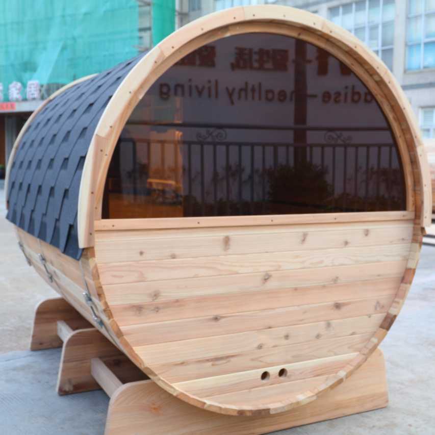 Aleko Red Cedar Barrel Sauna: 6-8 Person - Panoramic View - Porch Canopy - Bitumen Shingle Roofing - Image 4