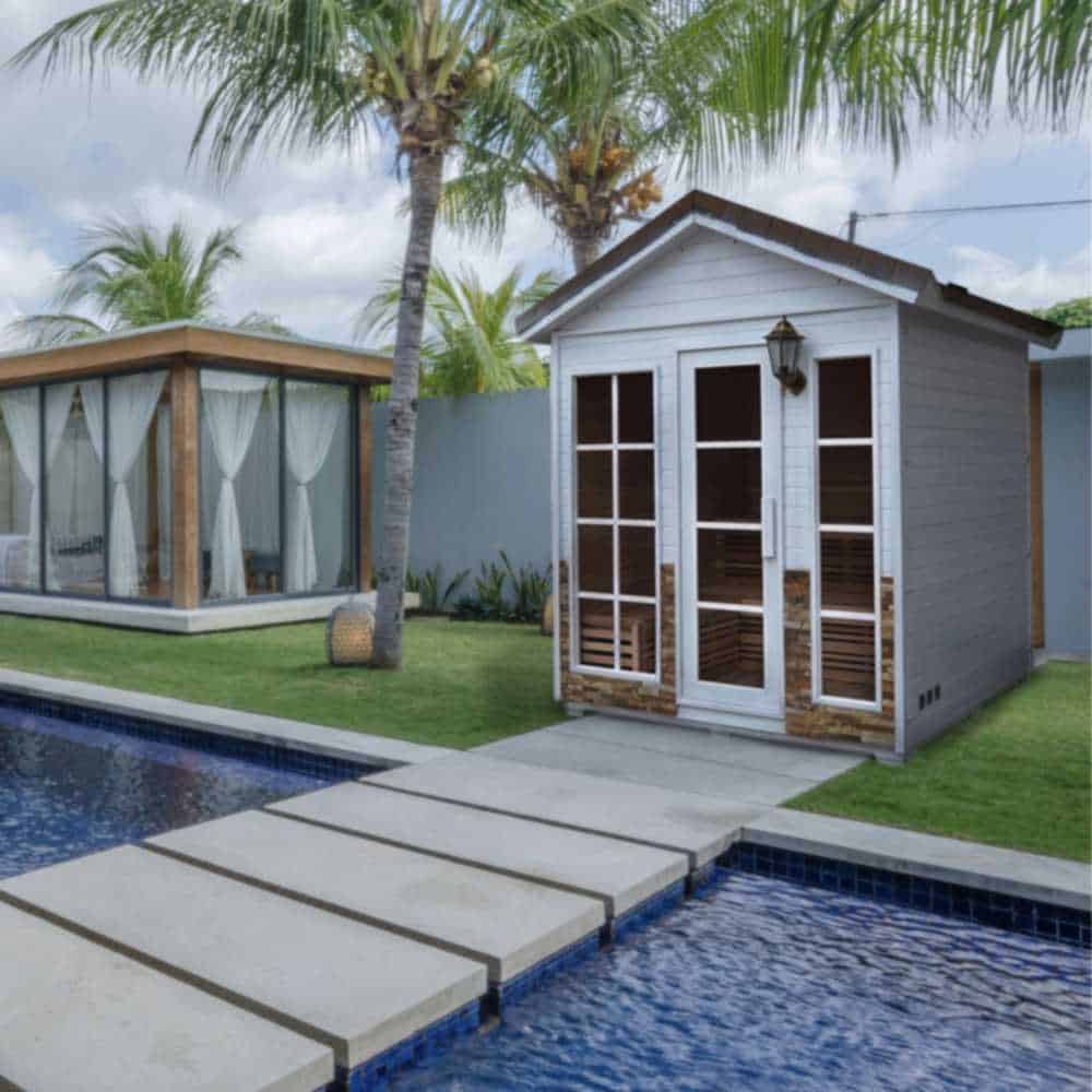 Aleko Outdoor Canadian Red Cedar Sauna: 4-6 Person - Stone Finish - Bitumen Roofing - Image 6
