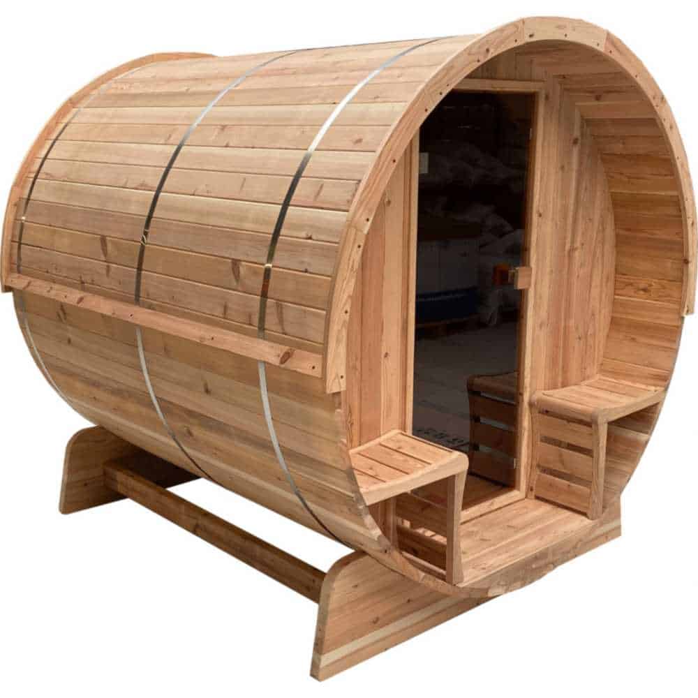 Aleko Rustic Cedar Barrel Sauna 2-4 Person - Porch Canopy - Bitumen Shingle Roofing (SB4CED-AP) - Image 7