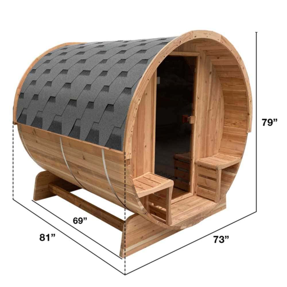 Aleko Rustic Cedar Barrel Sauna 2-4 Person - Porch Canopy - Bitumen Shingle Roofing (SB4CED-AP) - Image 8