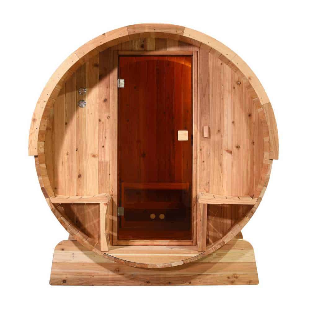 Aleko Rustic Cedar Barrel Sauna 2-4 Person - Porch Canopy - Bitumen Shingle Roofing (SB4CED-AP) - Image 5