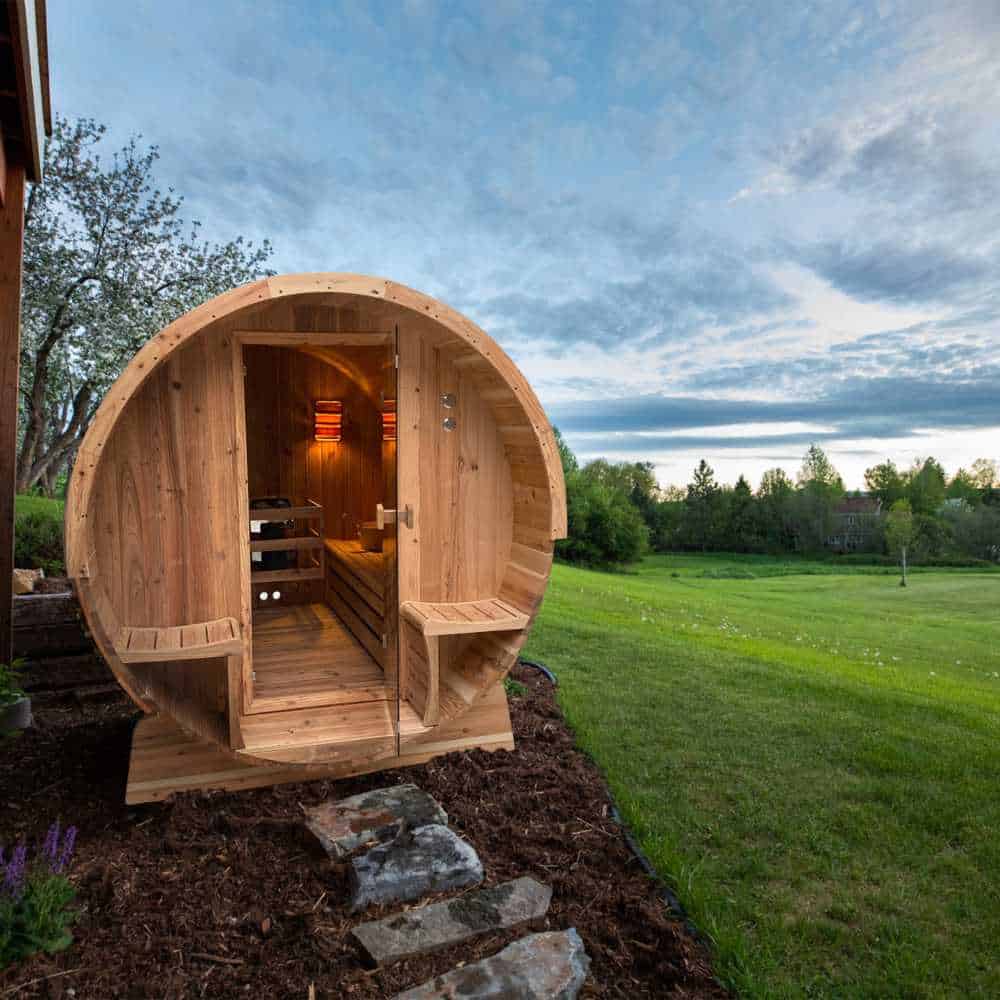Aleko Rustic Cedar Barrel Sauna 2-4 Person - Porch Canopy - Bitumen Shingle Roofing (SB4CED-AP) - Image 2