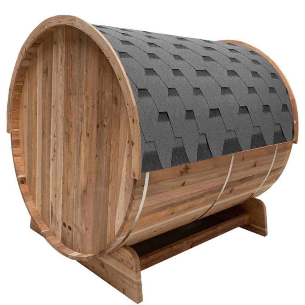 Aleko Rustic Cedar Barrel Sauna 2-4 Person - Porch Canopy - Bitumen Shingle Roofing (SB4CED-AP) - Image 6