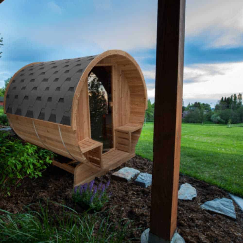 Aleko Rustic Cedar Barrel Sauna 2-4 Person - Porch Canopy - Bitumen Shingle Roofing (SB4CED-AP) - Image 3