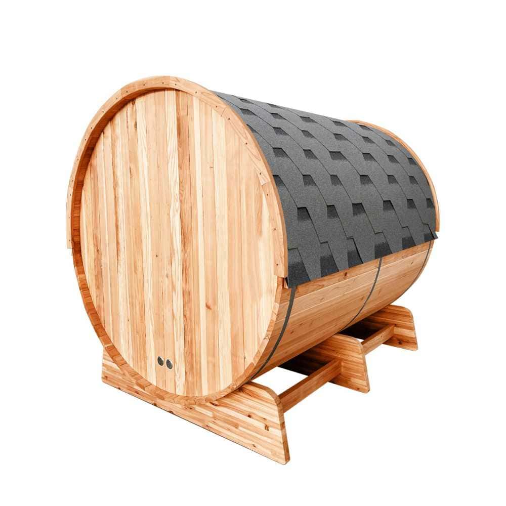 Aleko Rustic Cedar Barrel Sauna 4-6 Person - Porch Canopy - Bitumen Shingle Roofing (SB6CED-AP) - Image 4