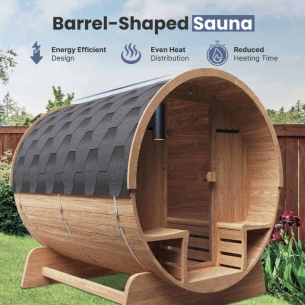 Aleko Rustic Cedar Barrel Sauna 4-6 Person - Porch Canopy - Bitumen Shingle Roofing (SB6CED-AP) - Image 5