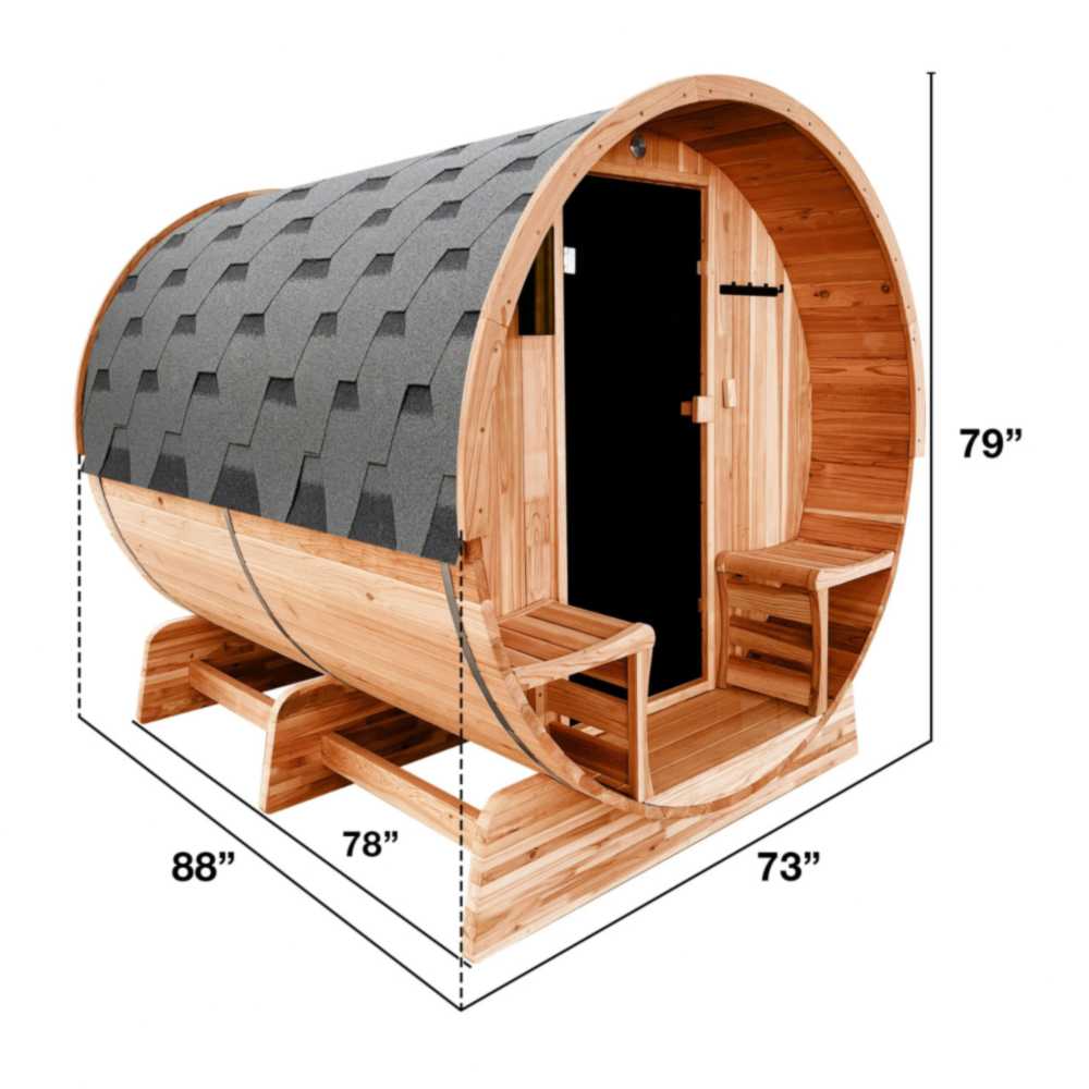 Aleko Rustic Cedar Barrel Sauna 4-6 Person - Porch Canopy - Bitumen Shingle Roofing (SB6CED-AP) - Image 10