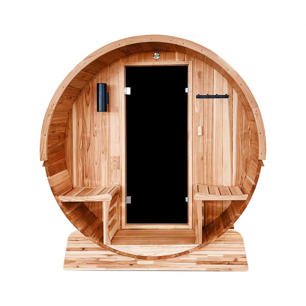 Aleko Rustic Cedar Barrel Sauna 4-6 Person - Porch Canopy - Bitumen Shingle Roofing (SB6CED-AP) - Image 3