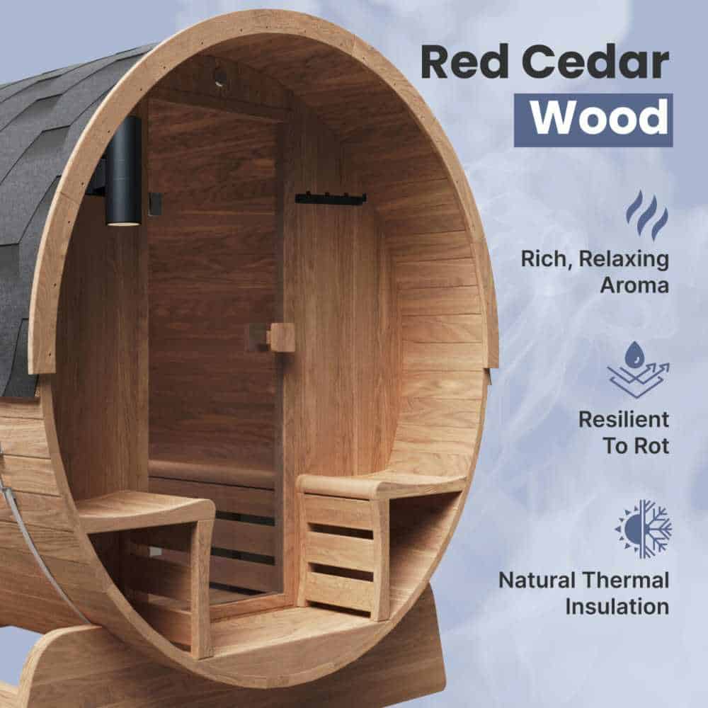 Aleko Rustic Cedar Barrel Sauna 4-6 Person - Porch Canopy - Bitumen Shingle Roofing (SB6CED-AP) - Image 6