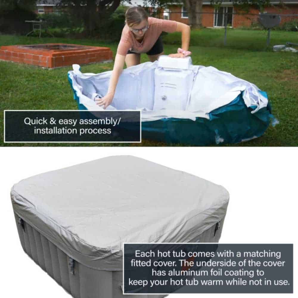Aleko Square Inflatable Jetted Hot Tub with Cover - 6 Person - 265 Gallon - 3 Color Options (IHT-6P) - Image 10