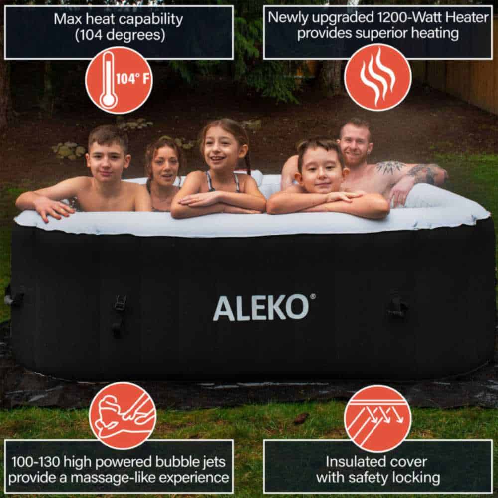 Aleko Square Inflatable Jetted Hot Tub with Cover - 6 Person - 265 Gallon - 3 Color Options (IHT-6P) - Image 3