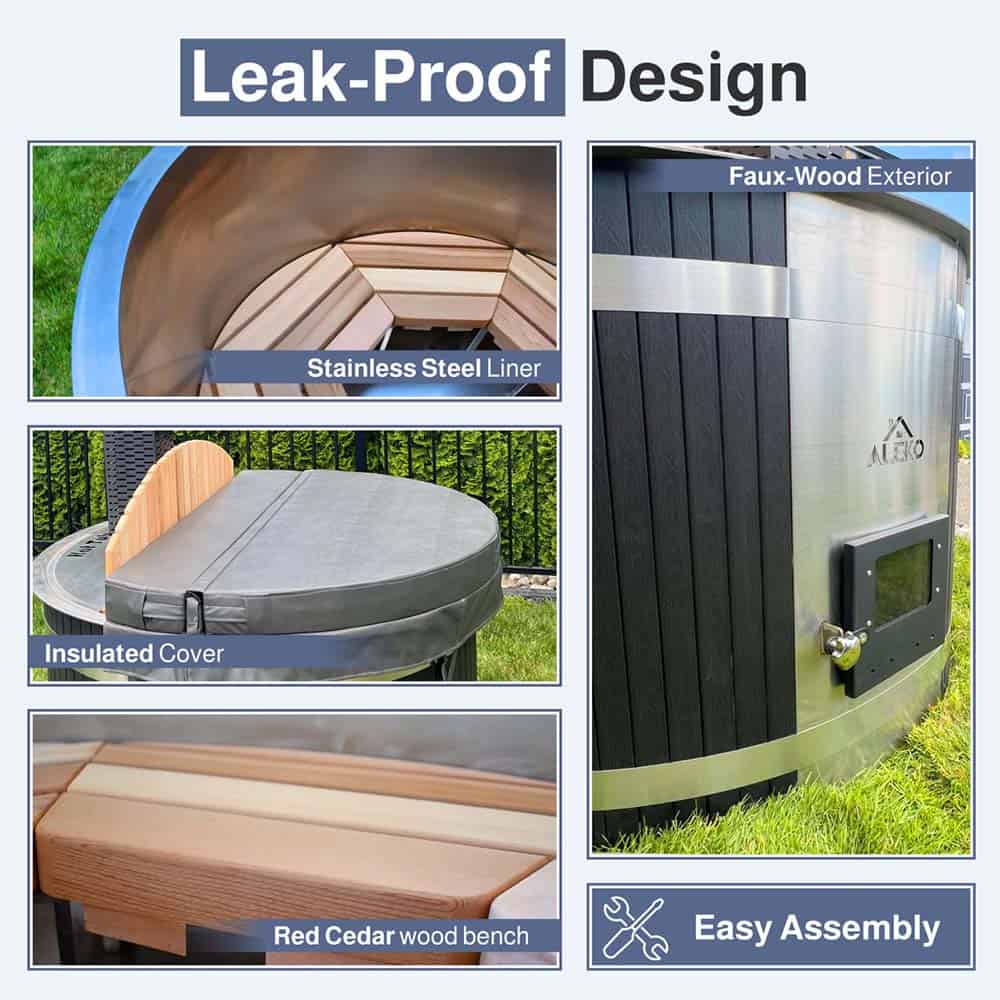 Aleko Stainless Steel Wood-Fired Hot Tub & Cold Plunge – 3 People - Image 5