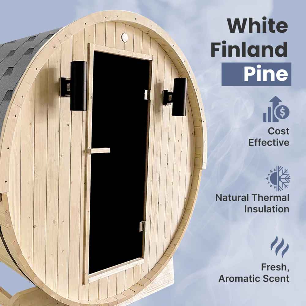 Aleko White Pine Barrel 3-4 Person Sauna - Bitumen Shingle Roofing (SB4PINE-AP) - Image 7