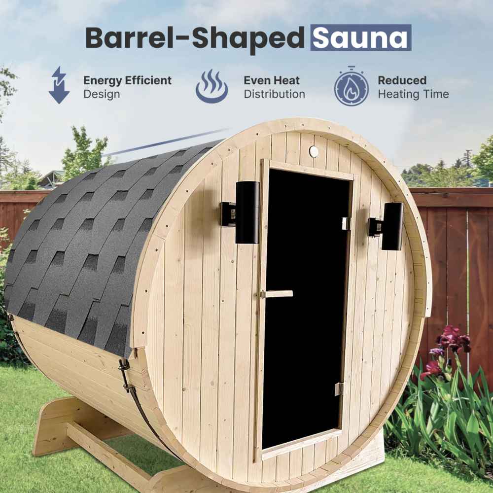 Aleko White Pine Barrel 3-4 Person Sauna - Bitumen Shingle Roofing (SB4PINE-AP) - Image 6