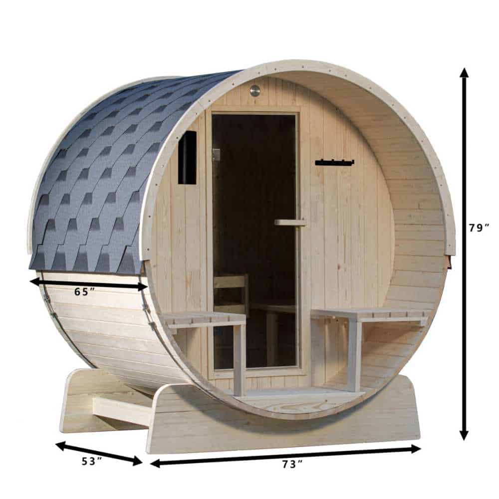 Aleko White Pine Barrel Sauna 2-4 Person - Porch Canopy - Bitumen Shingle Roofing - Image 5