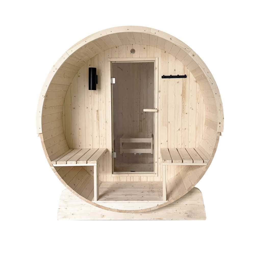 Aleko White Pine Barrel Sauna 2-4 Person - Porch Canopy - Bitumen Shingle Roofing - Image 3