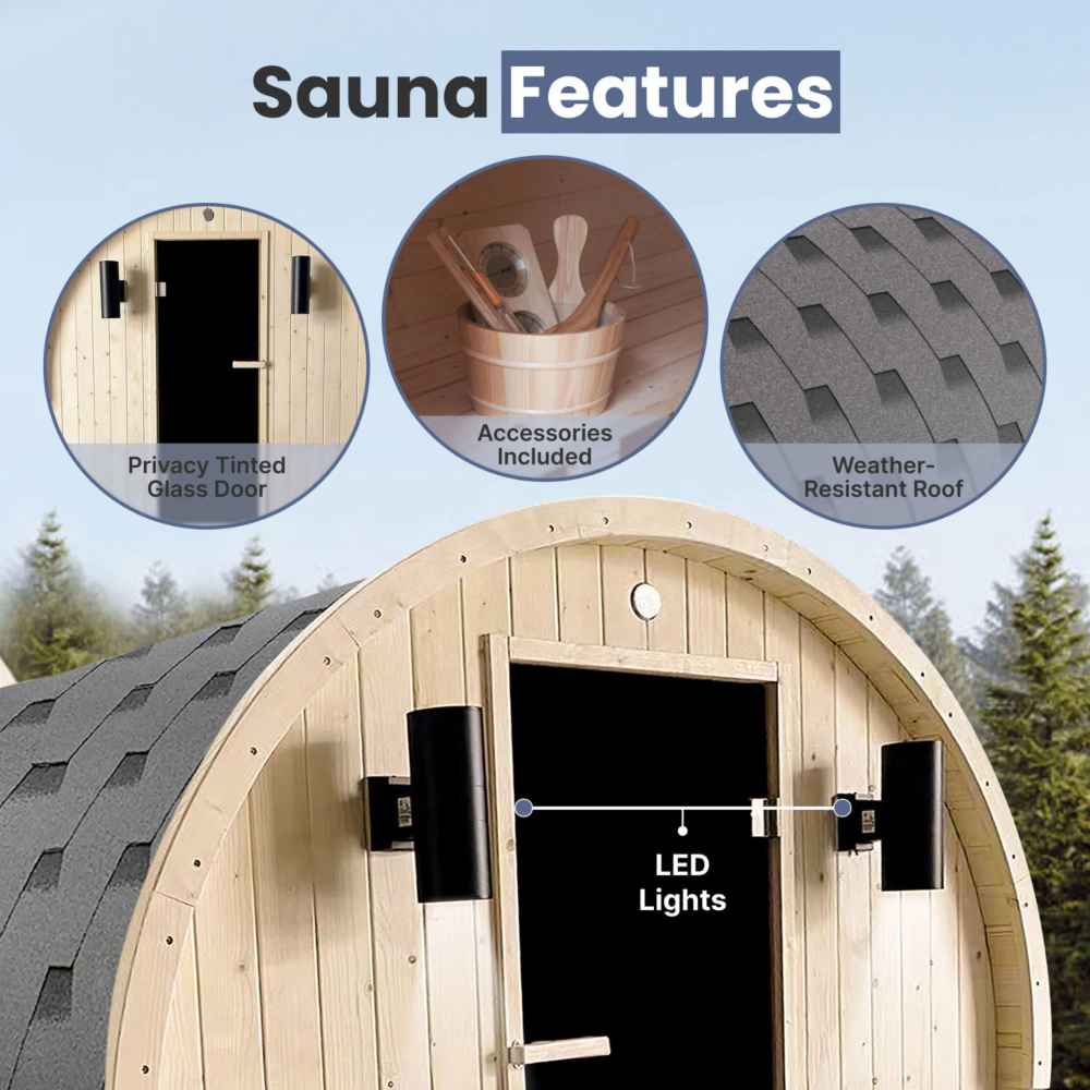 Aleko White Pine Barrel 3-4 Person Sauna - Bitumen Shingle Roofing (SB4PINE-AP) - Image 8