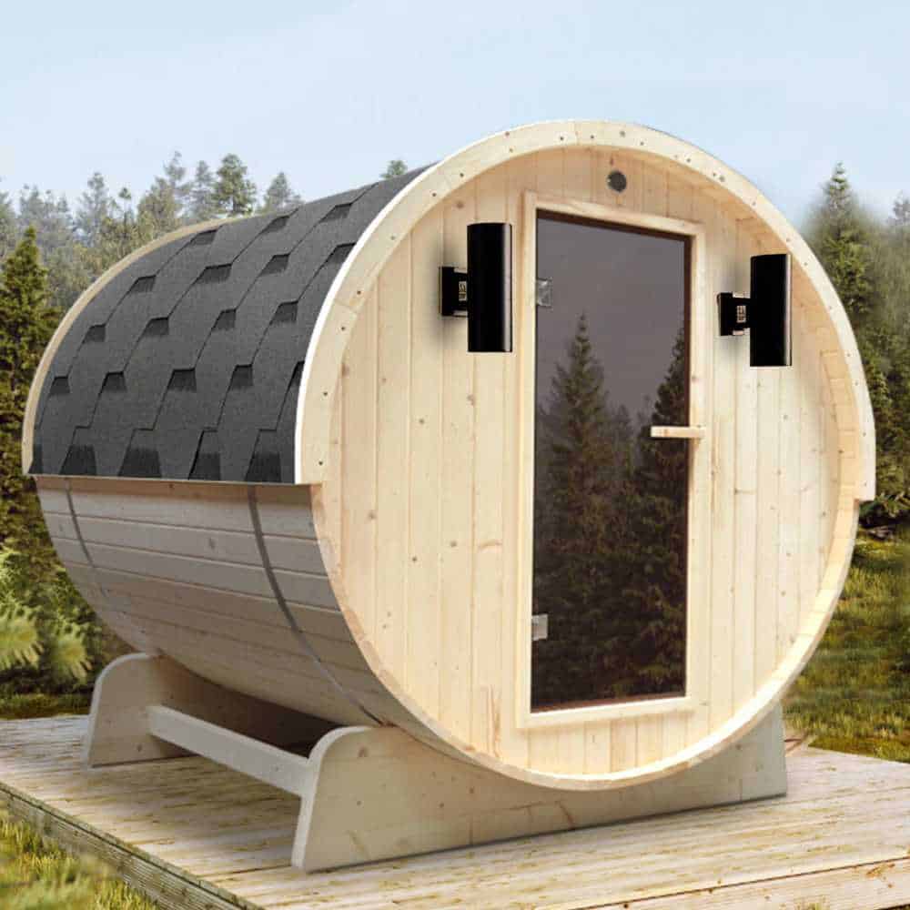Aleko White Pine Barrel 3-4 Person Sauna - Bitumen Shingle Roofing (SB4PINE-AP) - Image 2