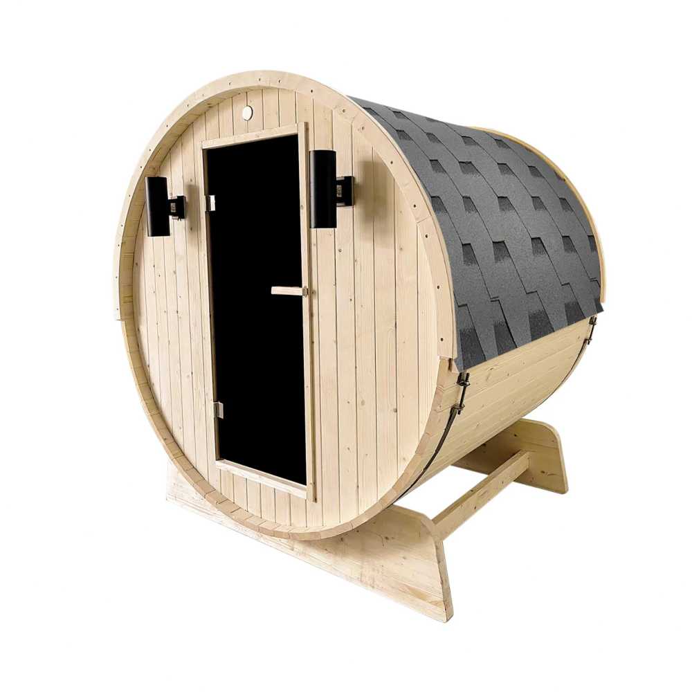 Aleko White Pine Barrel 3-4 Person Sauna - Bitumen Shingle Roofing (SB4PINE-AP)