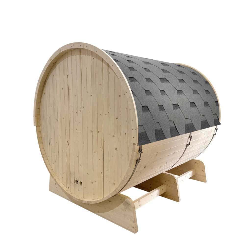 Aleko White Pine Barrel Sauna: 6-8 Person - Porch Canopy - Bitumen Shingle Roofing - Image 4