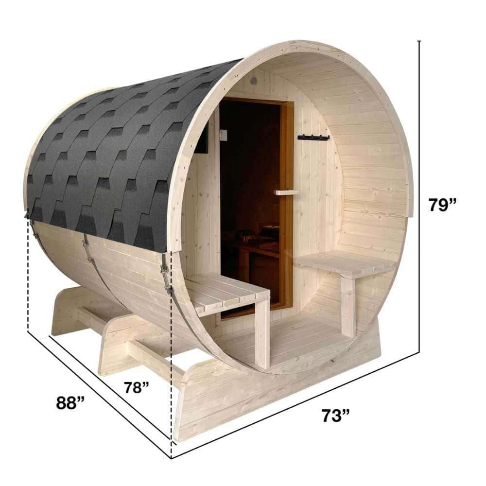 Aleko White Pine Barrel Sauna: 6-8 Person - Porch Canopy - Bitumen Shingle Roofing - Image 10
