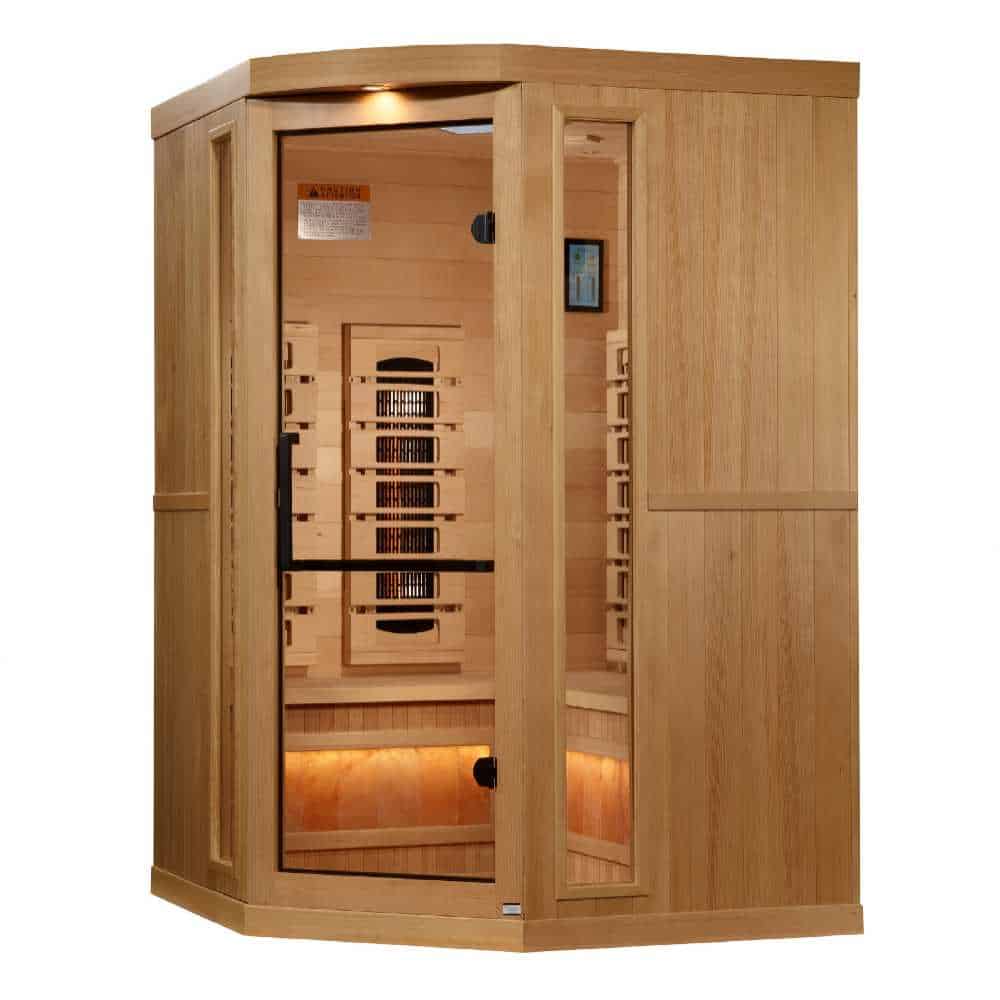 Golden Designs 2-3 Person Corner Full Spectrum PureTech™ Near Zero EMF FAR Infrared Sauna with Himalayan Salt Bar - Image 3