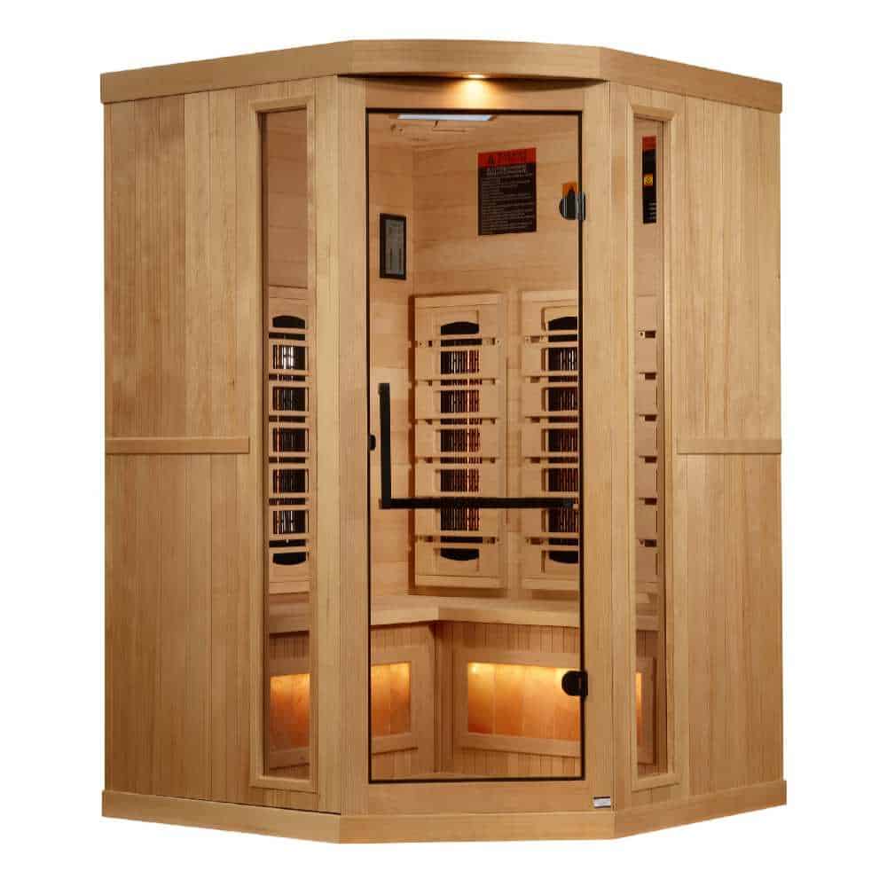 Golden Designs 2-3 Person Corner Full Spectrum PureTech™ Near Zero EMF FAR Infrared Sauna with Himalayan Salt Bar - Image 2